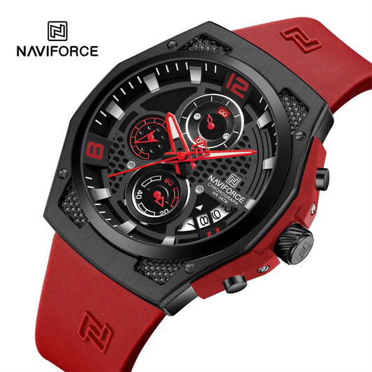 NAVIFORCE NF8051 "Honey-Nest" Series: Men's Industrial Sport Chronograph with Multi-Layered Dial and Silicone Strap
