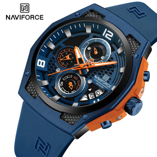 NAVIFORCE NF8051 "Honey-Nest" Series: Men's Industrial Sport Chronograph with Multi-Layered Dial and Silicone Strap