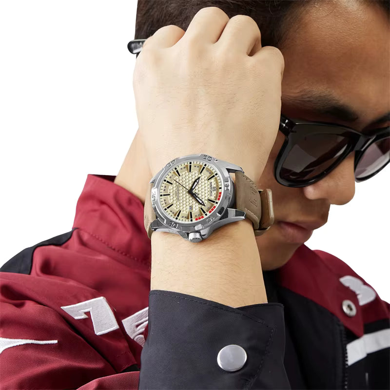 NAVIFORCE NF8023 Men's Sport Quartz Watch - Military-Inspired Design with Luminous Date & Genuine Leather Strap