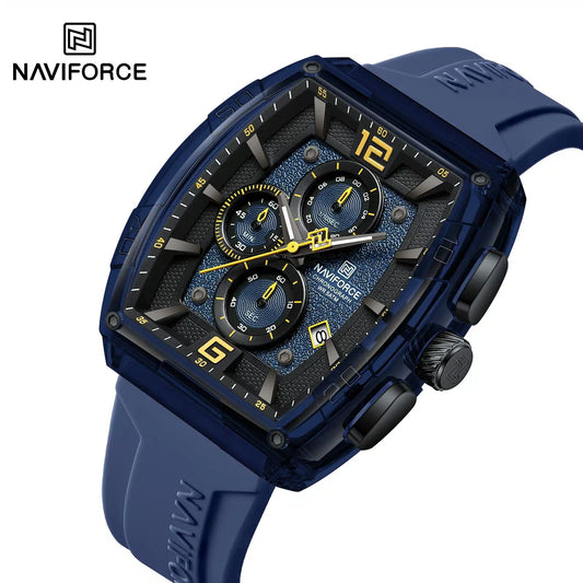 NAVIFORCE NF6101 Men's Translucent Square-Case Watch, Multi-Dial Chronograph, Water Resistant with Precision Timing and Luminous Accents