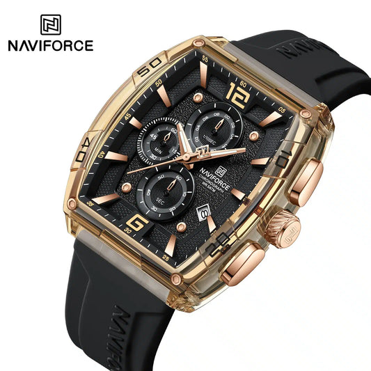 NAVIFORCE NF6101 Men's Translucent Square-Case Watch, Multi-Dial Chronograph, Water Resistant with Precision Timing and Luminous Accents