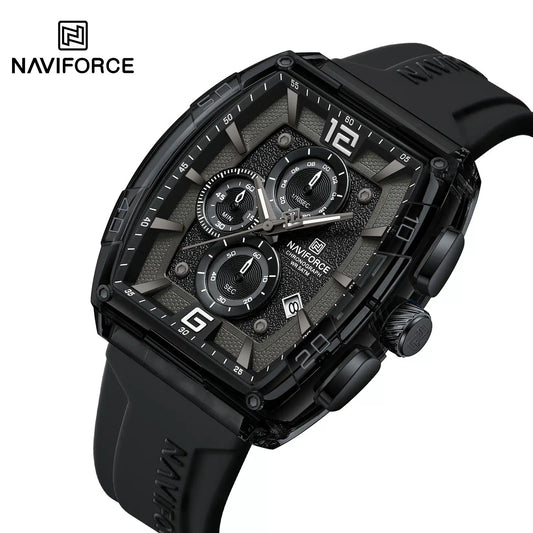 NAVIFORCE NF6101 Men's Translucent Square-Case Watch, Multi-Dial Chronograph, Water Resistant with Precision Timing and Luminous Accents