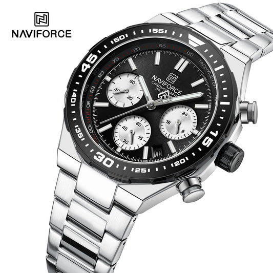NAVIFORCE NF8049 Gilded Series: Men's Multi-Layered Dial Quartz Chronograph Watch – Waterproof, High-Visibility Lume & Chrome Finish