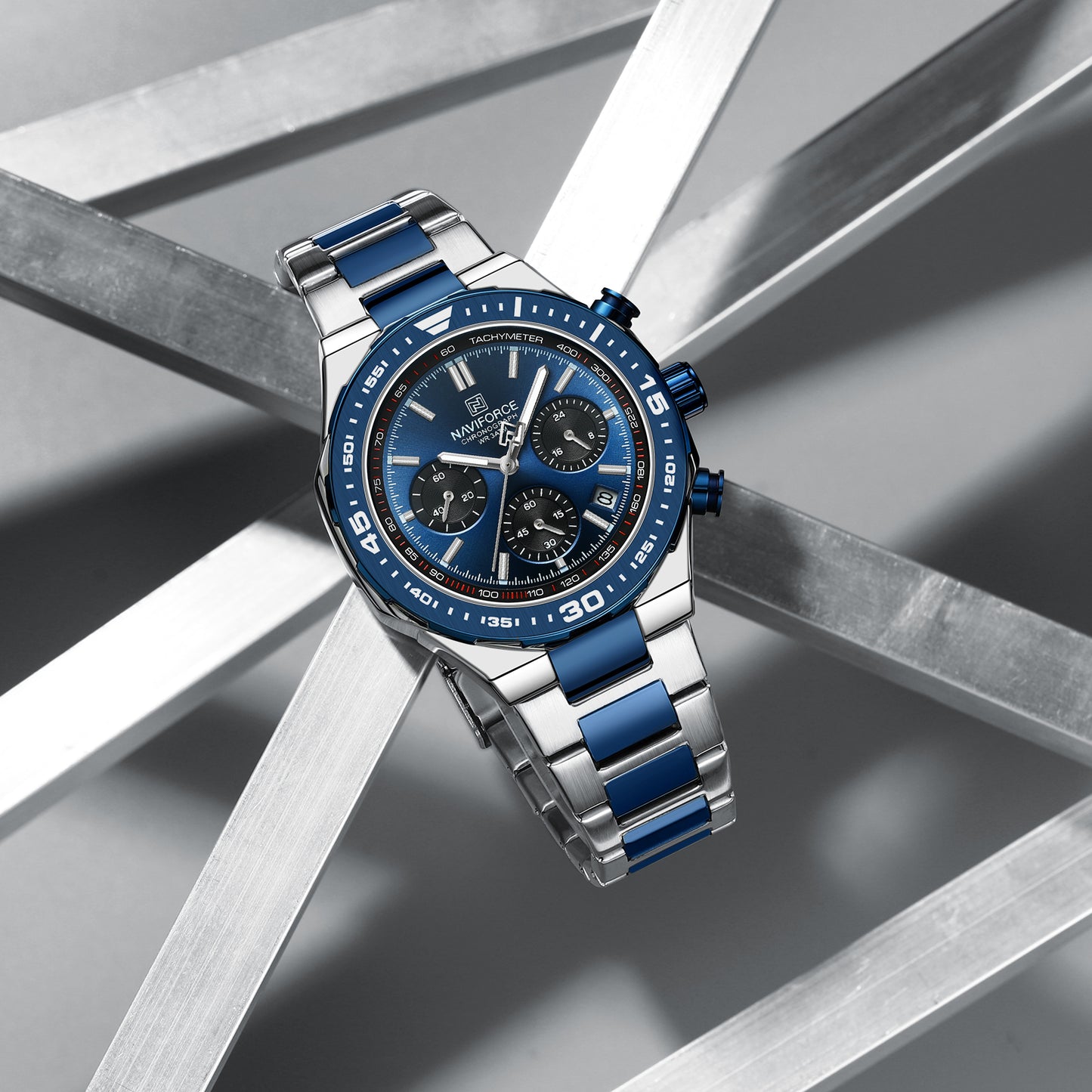 NAVIFORCE NF8049 Gilded Series: Men's Multi-Layered Dial Quartz Chronograph Watch – Waterproof, High-Visibility Lume & Chrome Finish