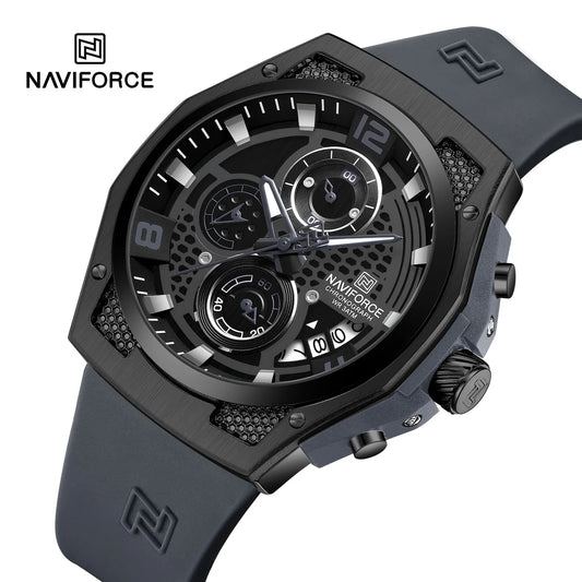 NAVIFORCE NF8051 "Honey-Nest" Series: Men's Industrial Sport Chronograph with Multi-Layered Dial and Silicone Strap