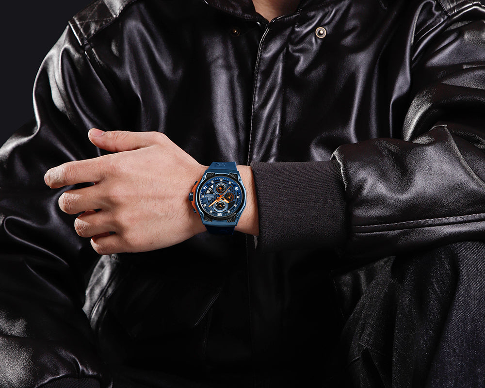 NAVIFORCE NF8051 "Honey-Nest" Series: Men's Industrial Sport Chronograph with Multi-Layered Dial and Silicone Strap