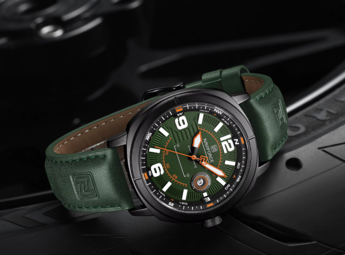 NAVIFORCE NF8078 Men’s Sport Watch – Classic Compass Dial, Luminous Quartz, Waterproof Leather Strap