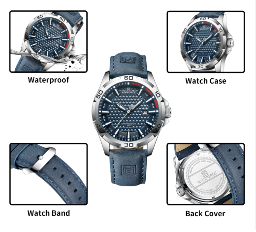 NAVIFORCE NF8023 Men's Sport Quartz Watch - Military-Inspired Design with Luminous Date & Genuine Leather Strap