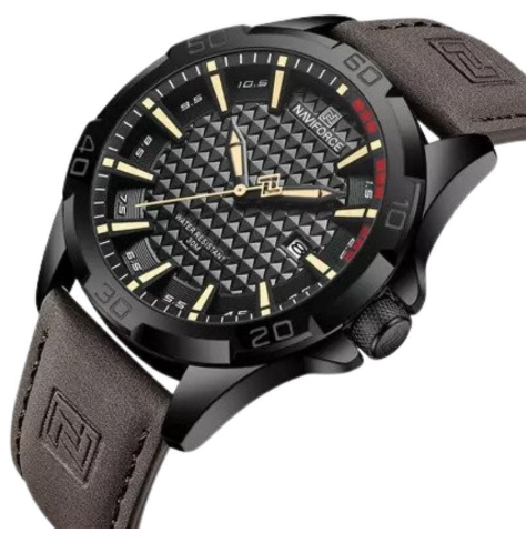 NAVIFORCE NF8023 Men's Sport Quartz Watch - Military-Inspired Design with Luminous Date & Genuine Leather Strap