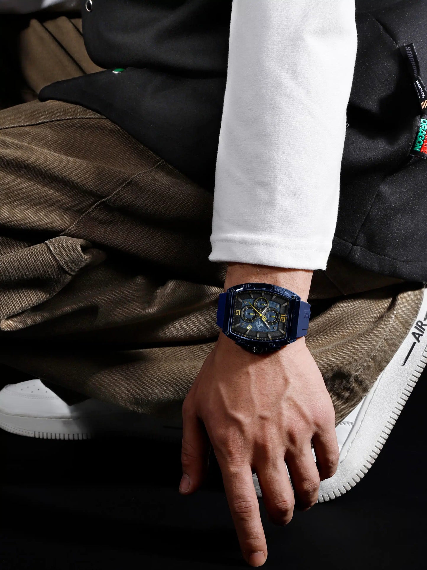 NAVIFORCE NF6101 Men's Translucent Square-Case Watch, Multi-Dial Chronograph, Water Resistant with Precision Timing and Luminous Accents