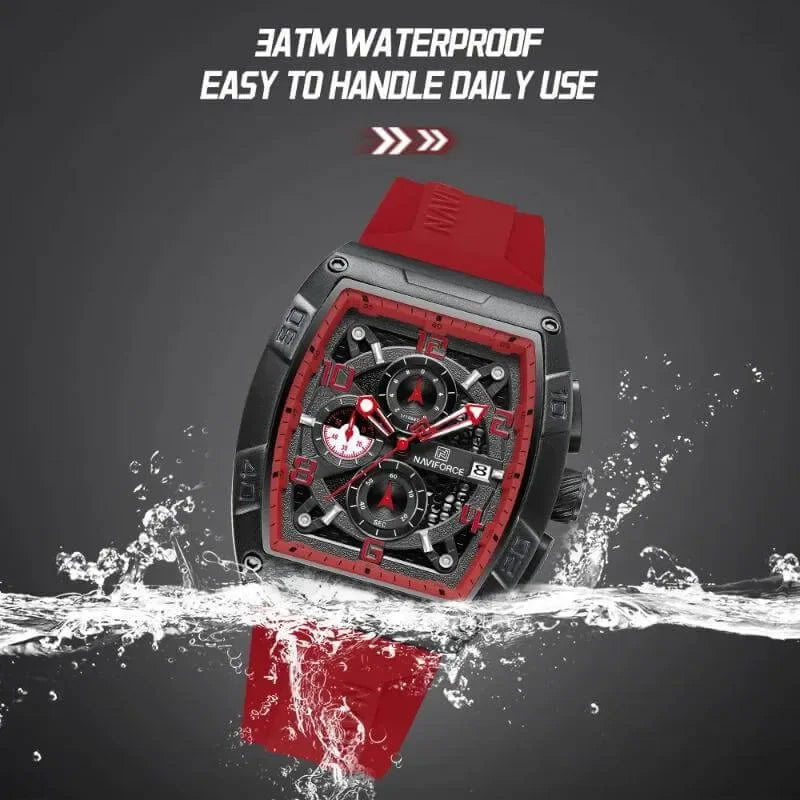 NAVIFORCE NF8052 Men's Cyber Sport Edition Chronograph Watch – 1/10th Second Precision, Waterproof, and Luminous Night-Glow Hands.