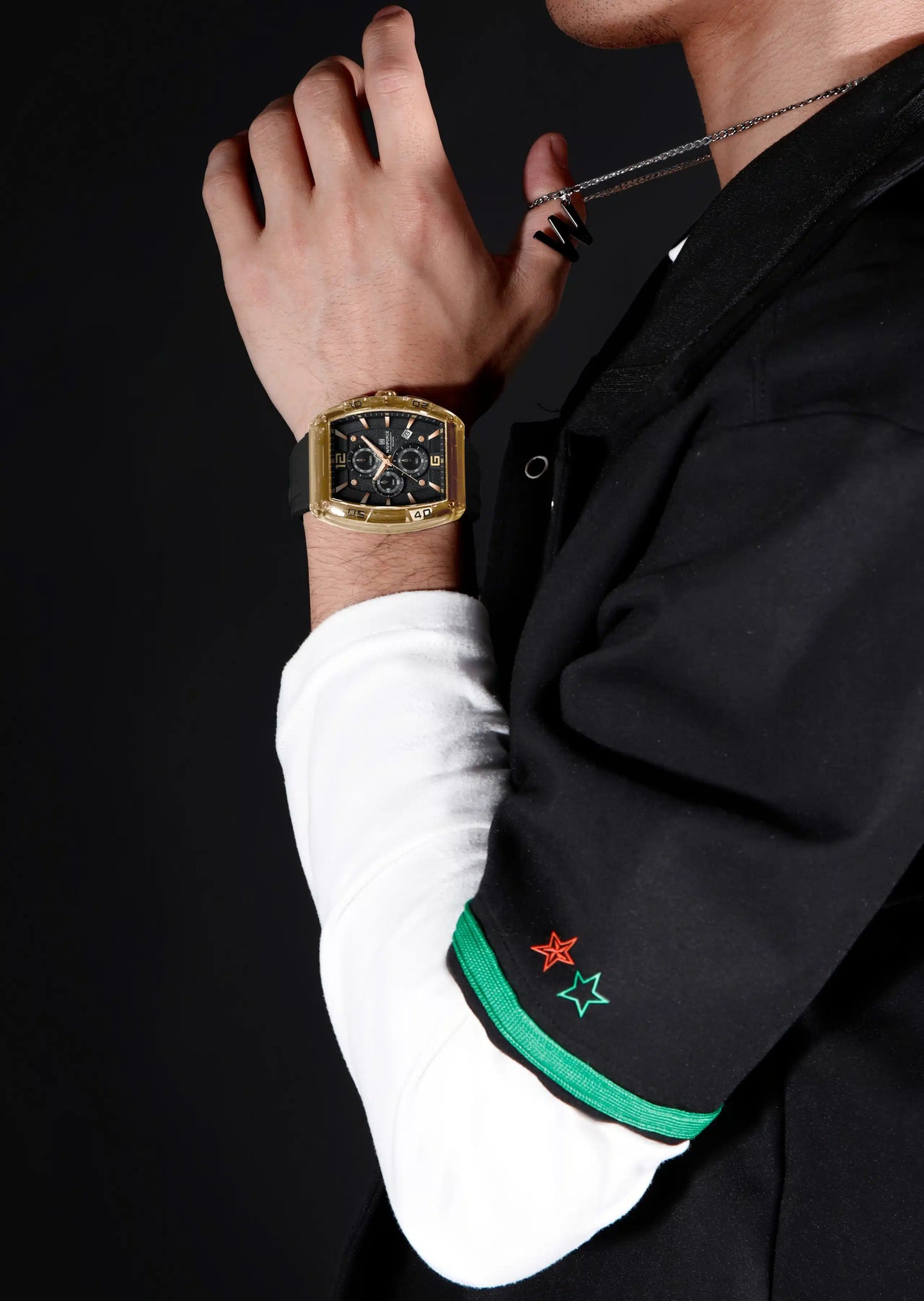 NAVIFORCE NF6101 Men's Translucent Square-Case Watch, Multi-Dial Chronograph, Water Resistant with Precision Timing and Luminous Accents