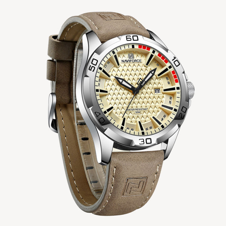 NAVIFORCE NF8023 Men's Sport Quartz Watch - Military-Inspired Design with Luminous Date & Genuine Leather Strap