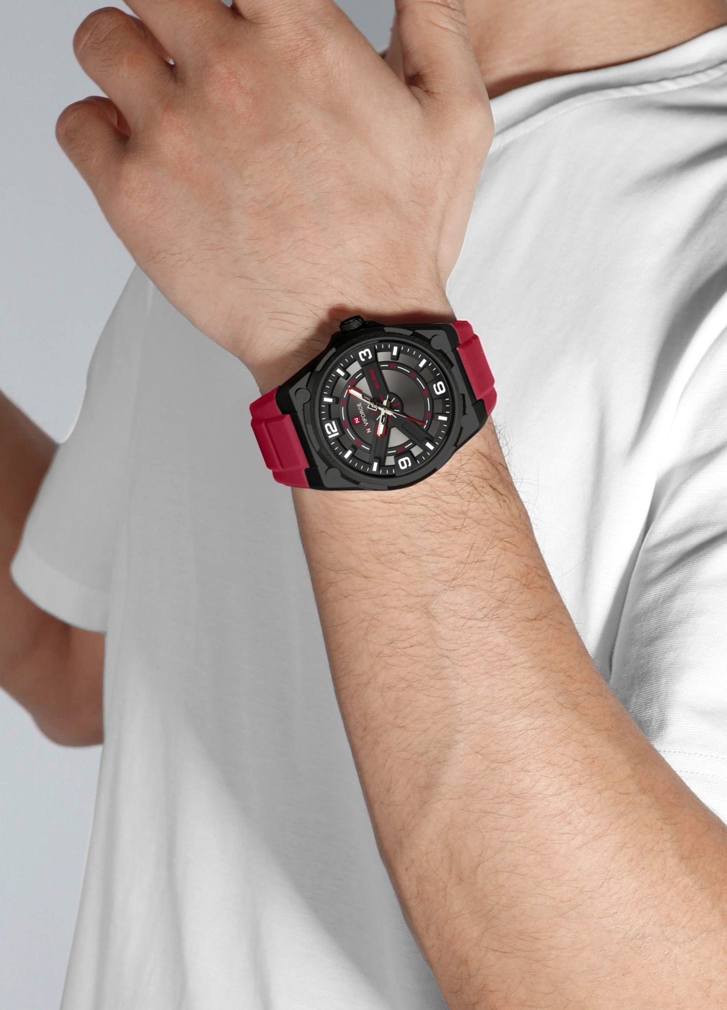 NAVIFORCE NF9260 "Red Horizon" High-Performance Quartz Watch featuring Skeletonized Layered Cross Design