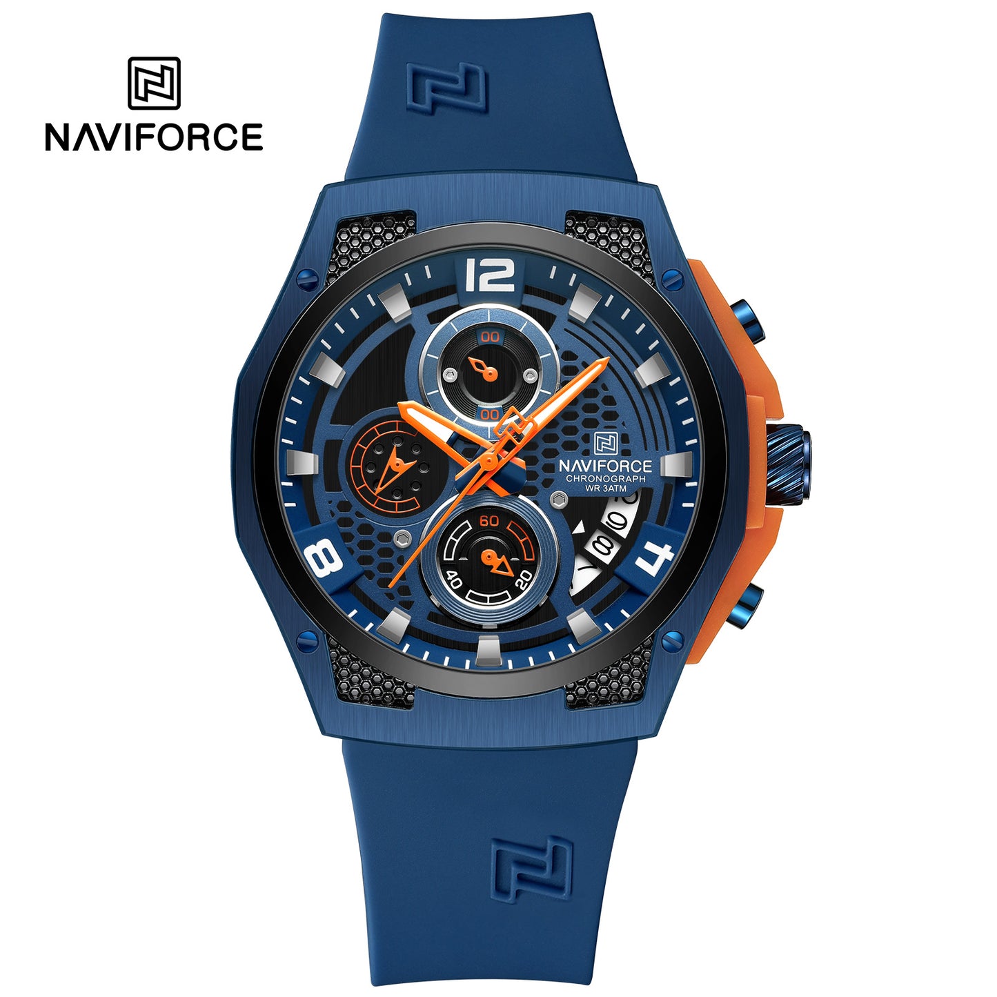 NAVIFORCE NF8051 "Honey-Nest" Series: Men's Industrial Sport Chronograph with Multi-Layered Dial and Silicone Strap