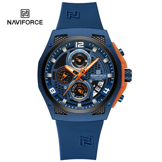 NAVIFORCE NF8051 "Honey-Nest" Series: Men's Industrial Sport Chronograph with Multi-Layered Dial and Silicone Strap