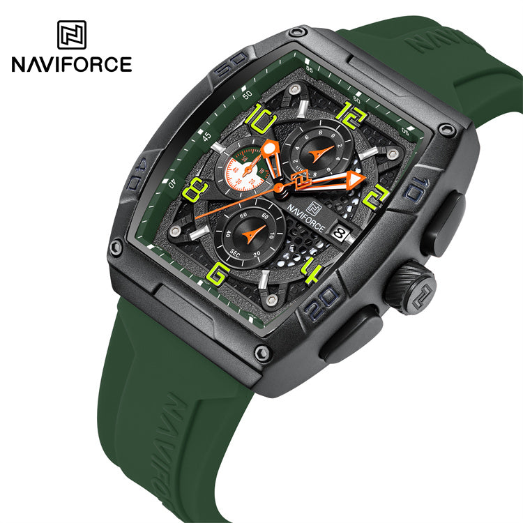 NAVIFORCE NF8052 Men's Cyber Sport Edition Chronograph Watch – 1/10th Second Precision, Waterproof, and Luminous Night-Glow Hands.