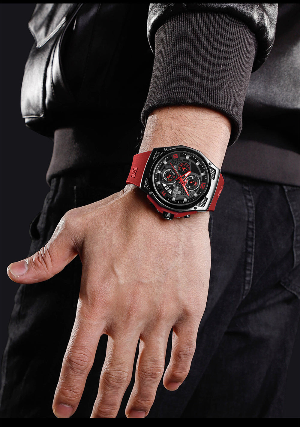 NAVIFORCE NF8051 "Honey-Nest" Series: Men's Industrial Sport Chronograph with Multi-Layered Dial and Silicone Strap