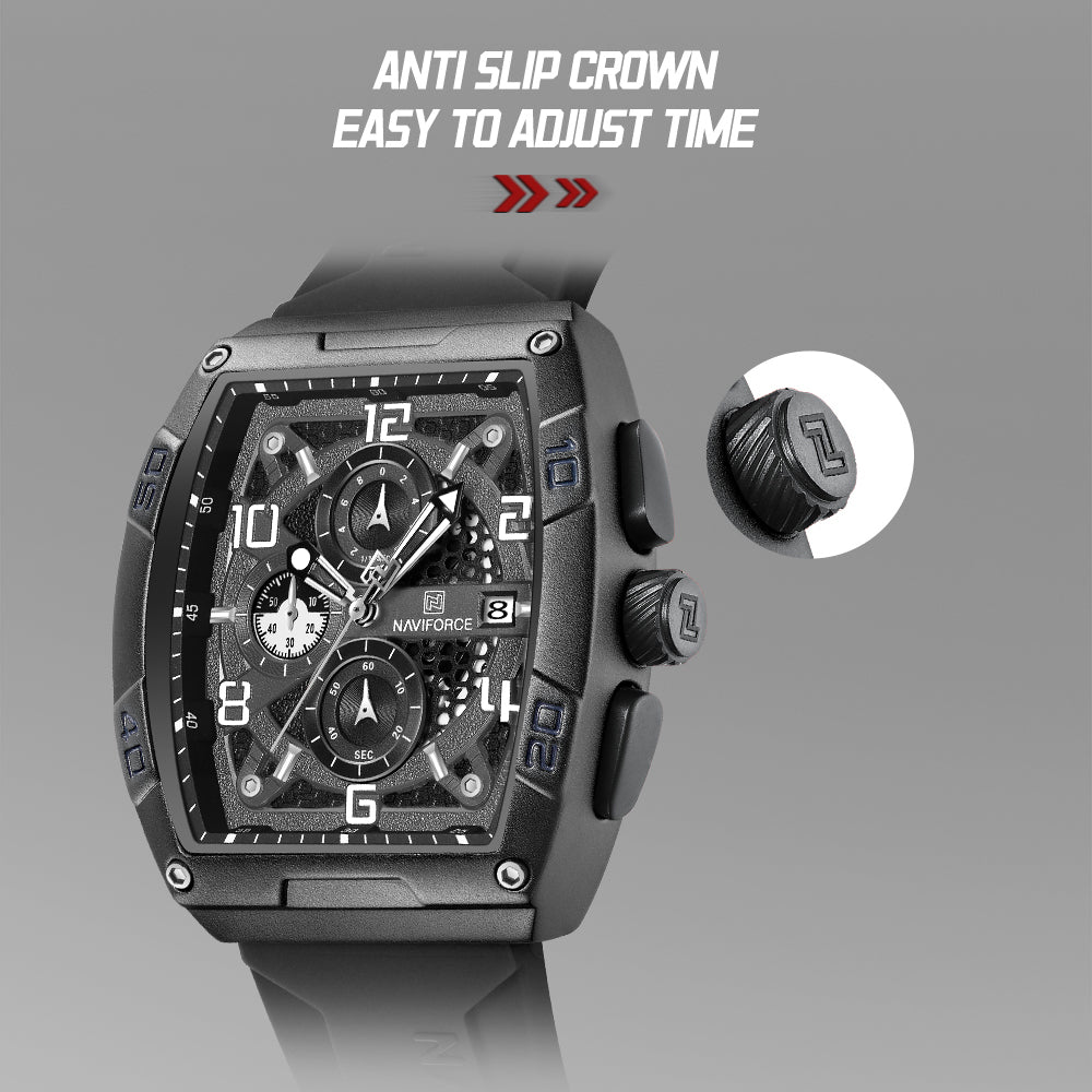 NAVIFORCE NF8052 Men's Cyber Sport Edition Chronograph Watch – 1/10th Second Precision, Waterproof, and Luminous Night-Glow Hands.