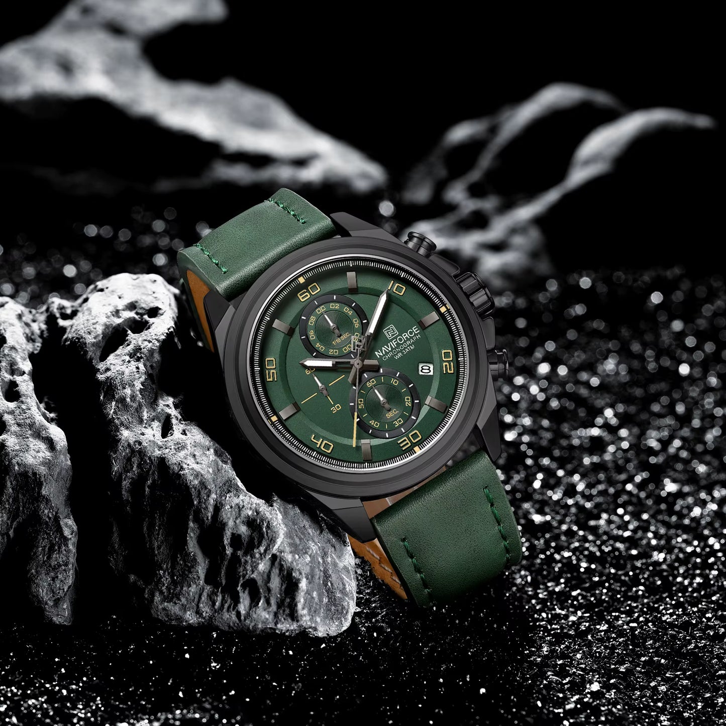 NAVIFORCE NF8075 Grandel Edition Men’s Sports Watch – Waterproof Quartz Chronograph with Leather Band