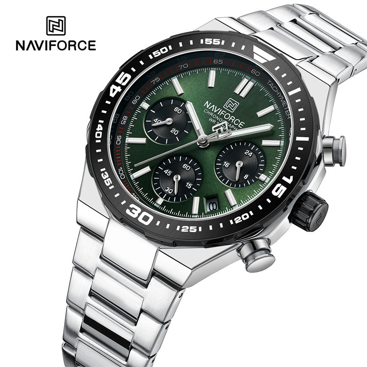 NAVIFORCE NF8049 Gilded Series: Men's Multi-Layered Dial Quartz Chronograph Watch – Waterproof, High-Visibility Lume & Chrome Finish