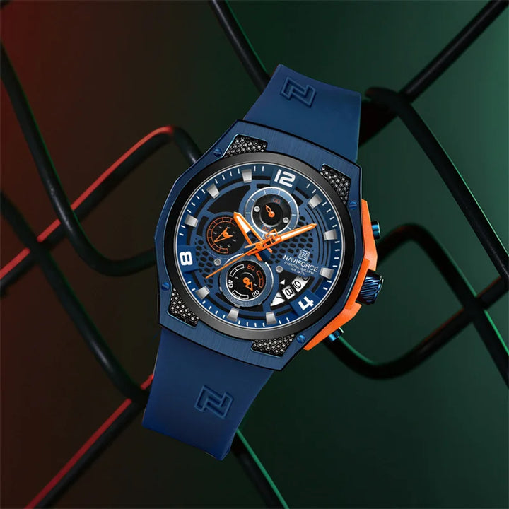 NAVIFORCE NF8051 "Honey-Nest" Series: Men's Industrial Sport Chronograph with Multi-Layered Dial and Silicone Strap