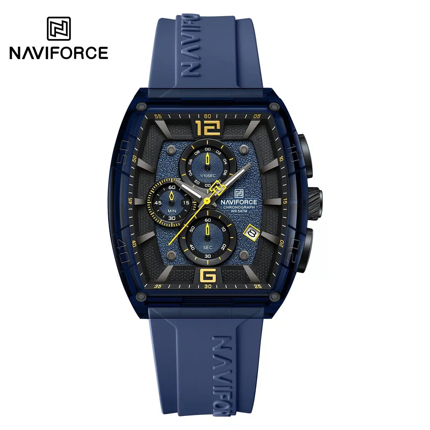 NAVIFORCE NF6101 Men's Translucent Square-Case Watch, Multi-Dial Chronograph, Water Resistant with Precision Timing and Luminous Accents