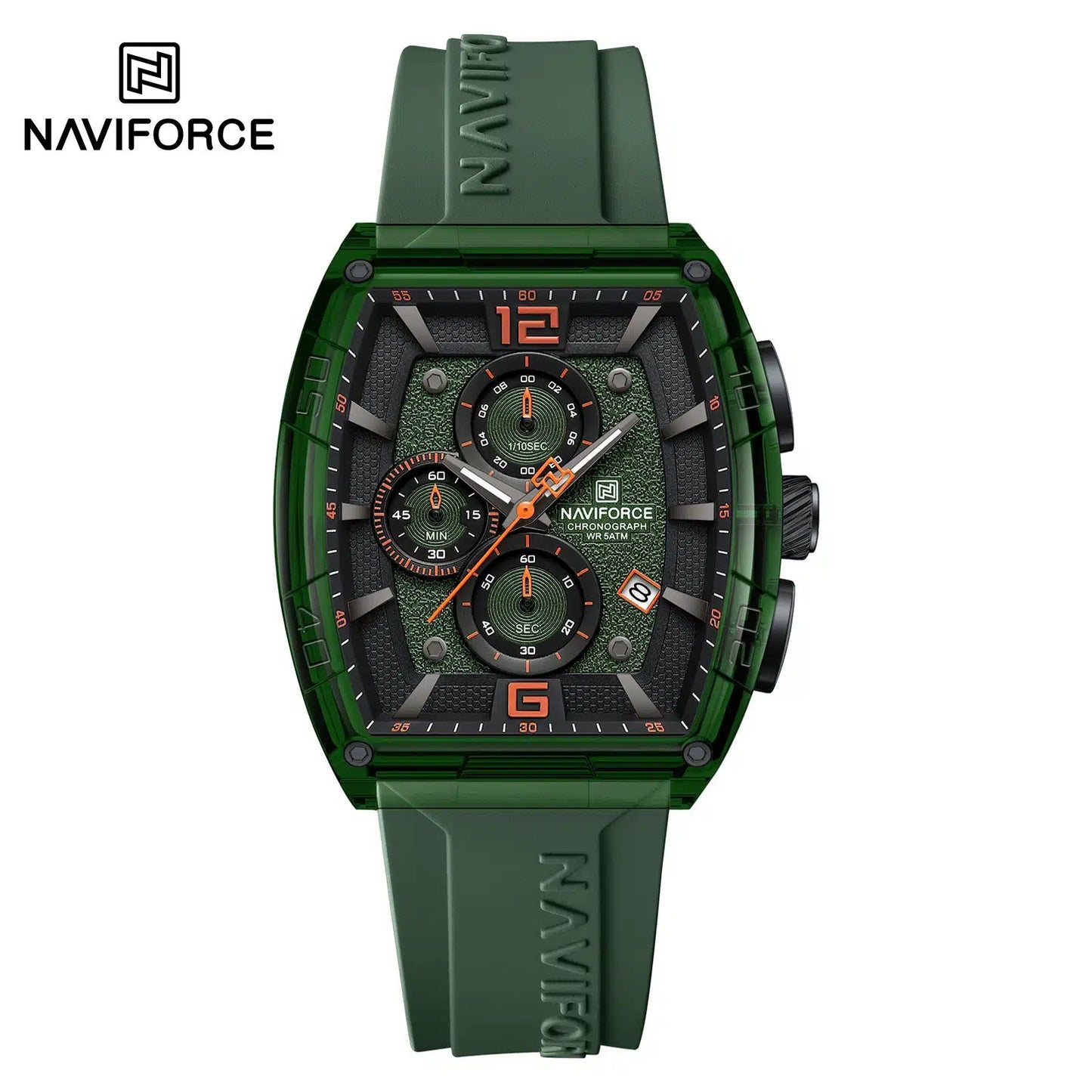 NAVIFORCE NF6101 Men's Translucent Square-Case Watch, Multi-Dial Chronograph, Water Resistant with Precision Timing and Luminous Accents
