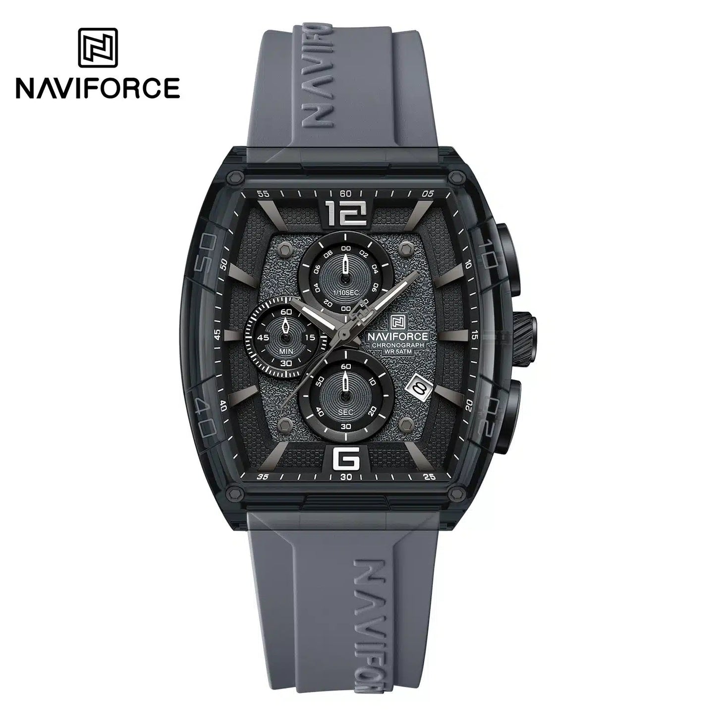 NAVIFORCE NF6101 Men's Translucent Square-Case Watch, Multi-Dial Chronograph, Water Resistant with Precision Timing and Luminous Accents