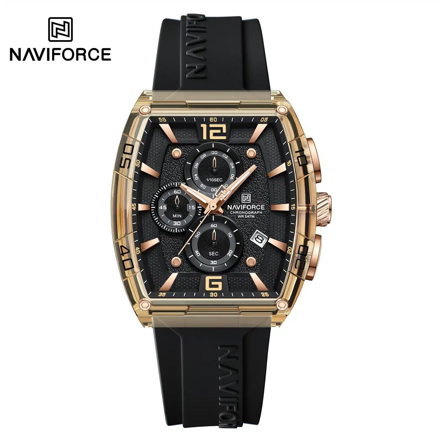 NAVIFORCE NF6101 Men's Translucent Square-Case Watch, Multi-Dial Chronograph, Water Resistant with Precision Timing and Luminous Accents
