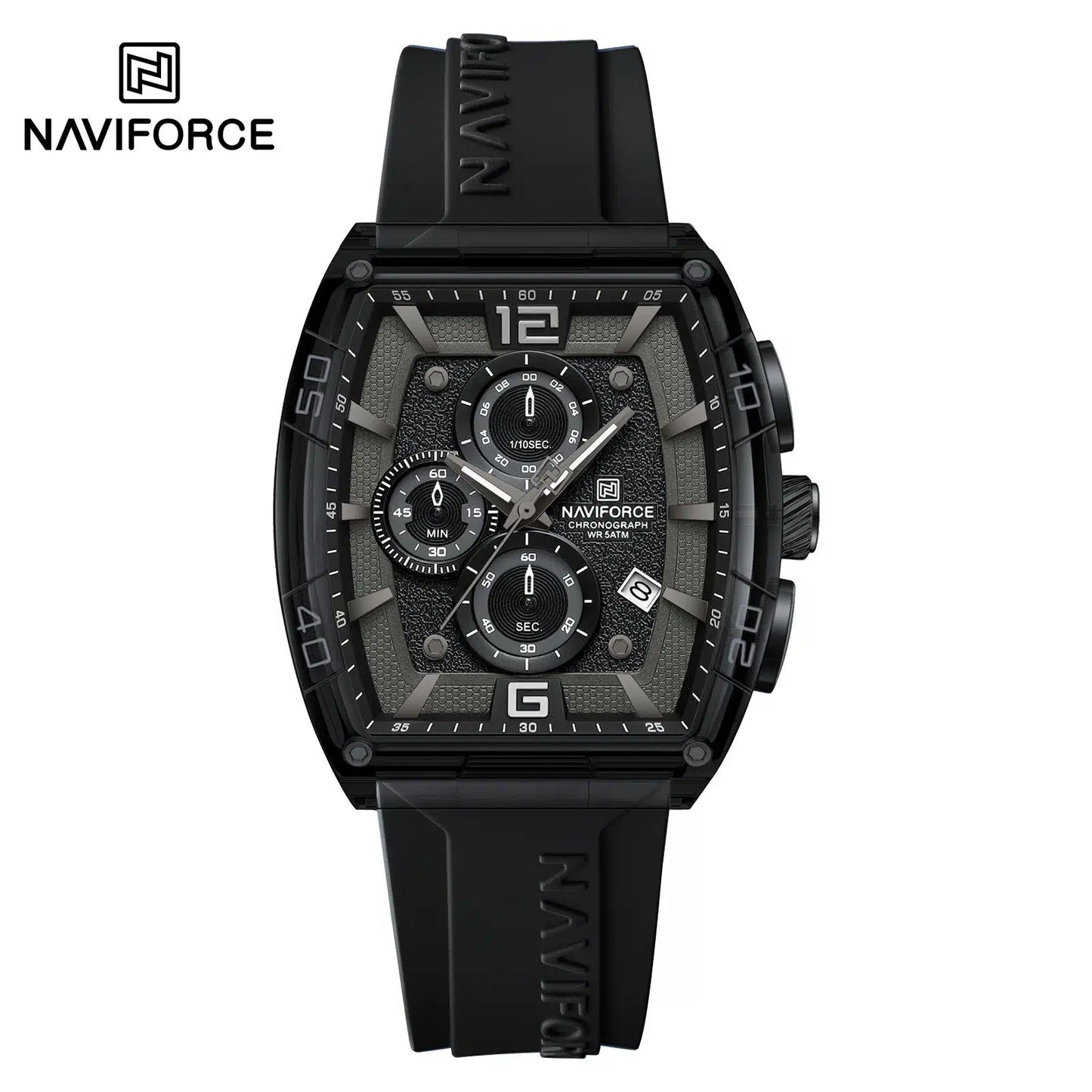 NAVIFORCE NF6101 Men's Translucent Square-Case Watch, Multi-Dial Chronograph, Water Resistant with Precision Timing and Luminous Accents