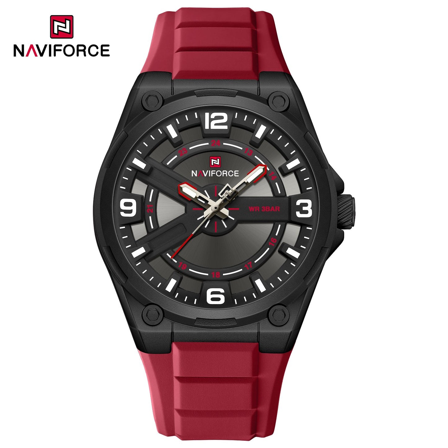 NAVIFORCE NF9260 "Red Horizon" High-Performance Quartz Watch featuring Skeletonized Layered Cross Design