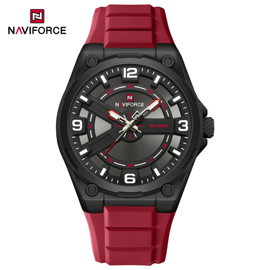 NAVIFORCE NF9260 "Red Horizon" High-Performance Quartz Watch featuring Skeletonized Layered Cross Design