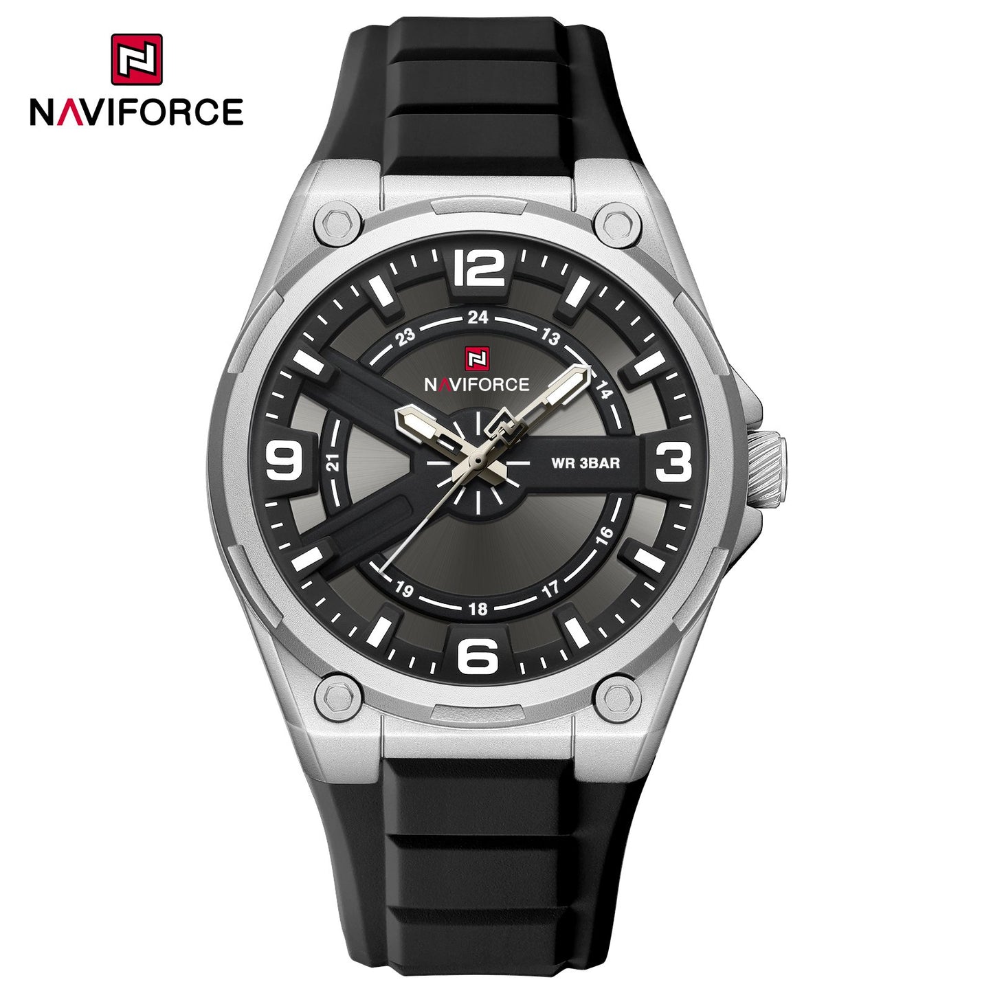 NAVIFORCE NF9260 "Silver Horizon" High-Performance Quartz Watch featuring Skeletonized Layered Cross Design