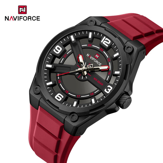 NAVIFORCE NF9260 "Red Horizon" High-Performance Quartz Watch featuring Skeletonized Layered Cross Design