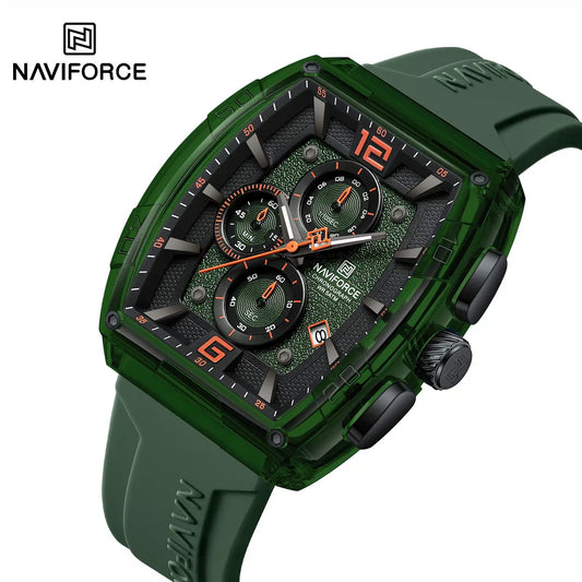 NAVIFORCE NF6101 Men's Translucent Square-Case Watch, Multi-Dial Chronograph, Water Resistant with Precision Timing and Luminous Accents