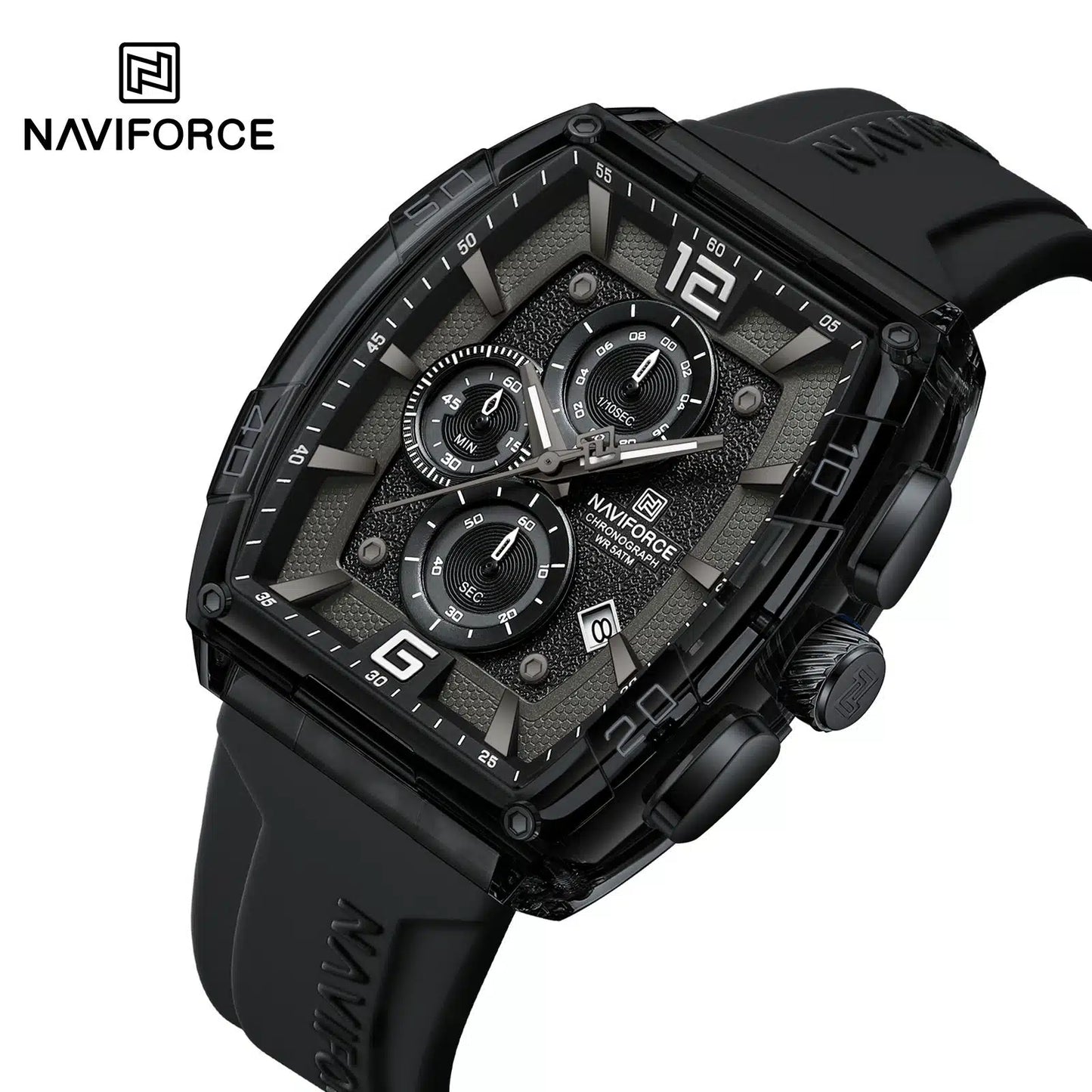 NAVIFORCE NF6101 Men's Translucent Square-Case Watch, Multi-Dial Chronograph, Water Resistant with Precision Timing and Luminous Accents
