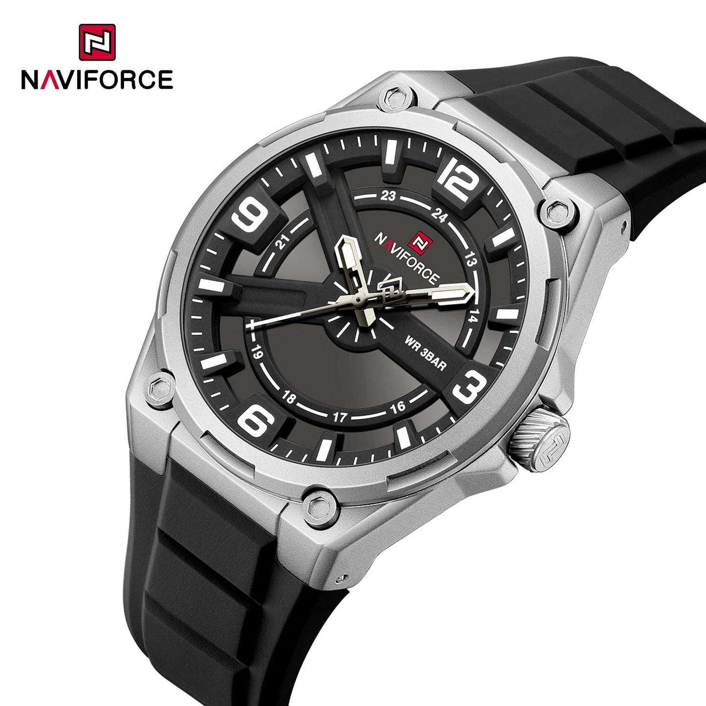 NAVIFORCE NF9260 "Silver Horizon" High-Performance Quartz Watch featuring Skeletonized Layered Cross Design