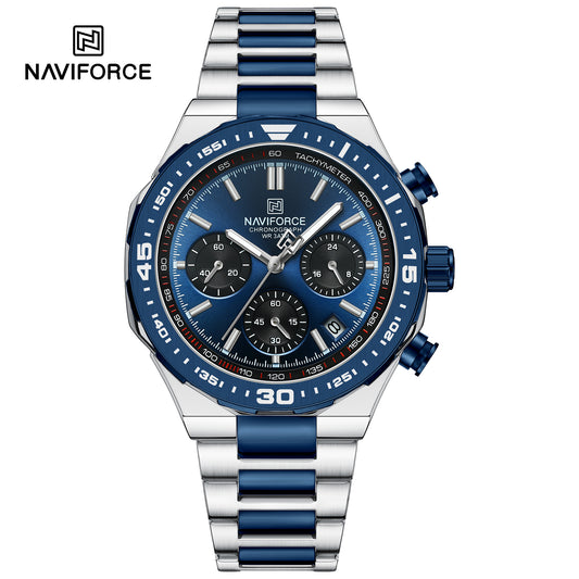 NAVIFORCE NF8049 Gilded Series: Men's Multi-Layered Dial Quartz Chronograph Watch – Waterproof, High-Visibility Lume & Chrome Finish