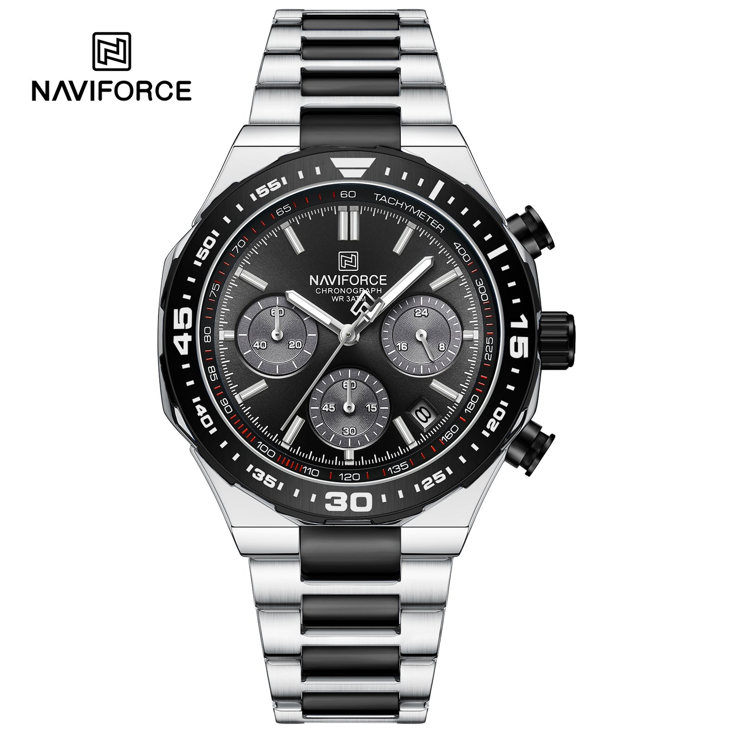NAVIFORCE NF8049 Gilded Series: Men's Multi-Layered Dial Quartz Chronograph Watch – Waterproof, High-Visibility Lume & Chrome Finish