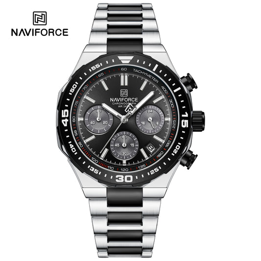 NAVIFORCE NF8049 Gilded Series: Men's Multi-Layered Dial Quartz Chronograph Watch – Waterproof, High-Visibility Lume & Chrome Finish