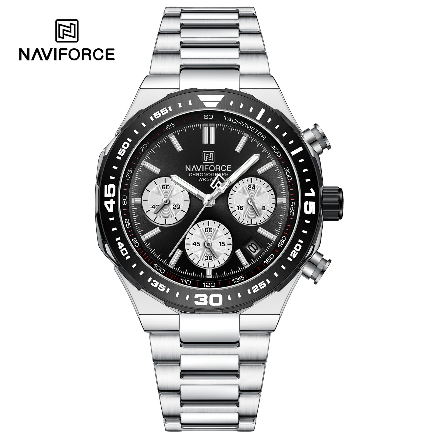 NAVIFORCE NF8049 Gilded Series: Men's Multi-Layered Dial Quartz Chronograph Watch – Waterproof, High-Visibility Lume & Chrome Finish
