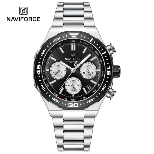 NAVIFORCE NF8049 Gilded Series: Men's Multi-Layered Dial Quartz Chronograph Watch – Waterproof, High-Visibility Lume & Chrome Finish