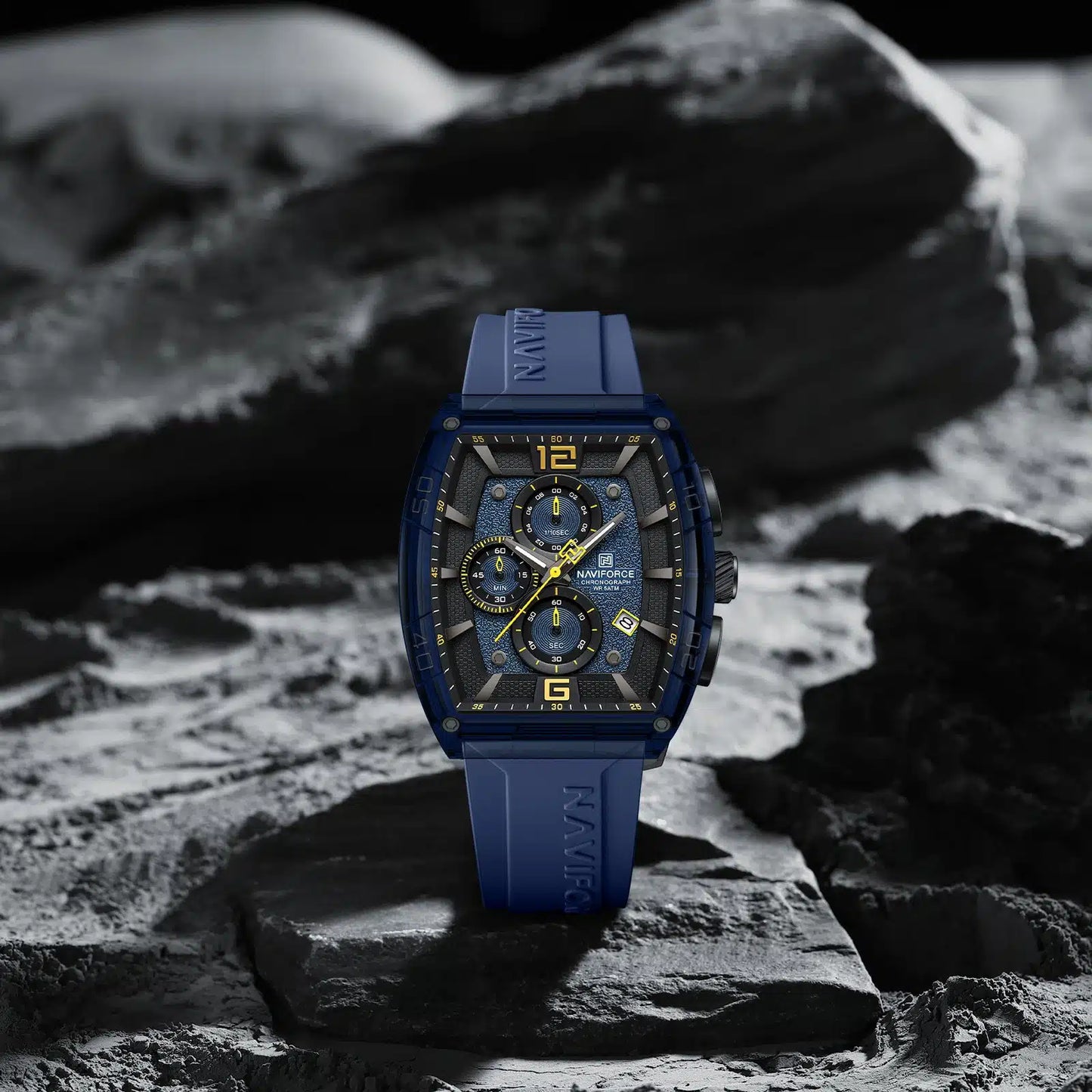 NAVIFORCE NF6101 Men's Translucent Square-Case Watch, Multi-Dial Chronograph, Water Resistant with Precision Timing and Luminous Accents