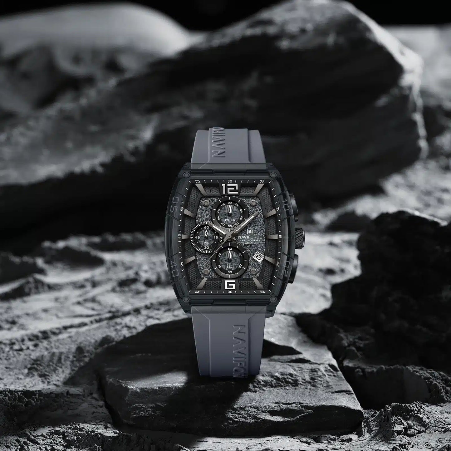 NAVIFORCE NF6101 Men's Translucent Square-Case Watch, Multi-Dial Chronograph, Water Resistant with Precision Timing and Luminous Accents