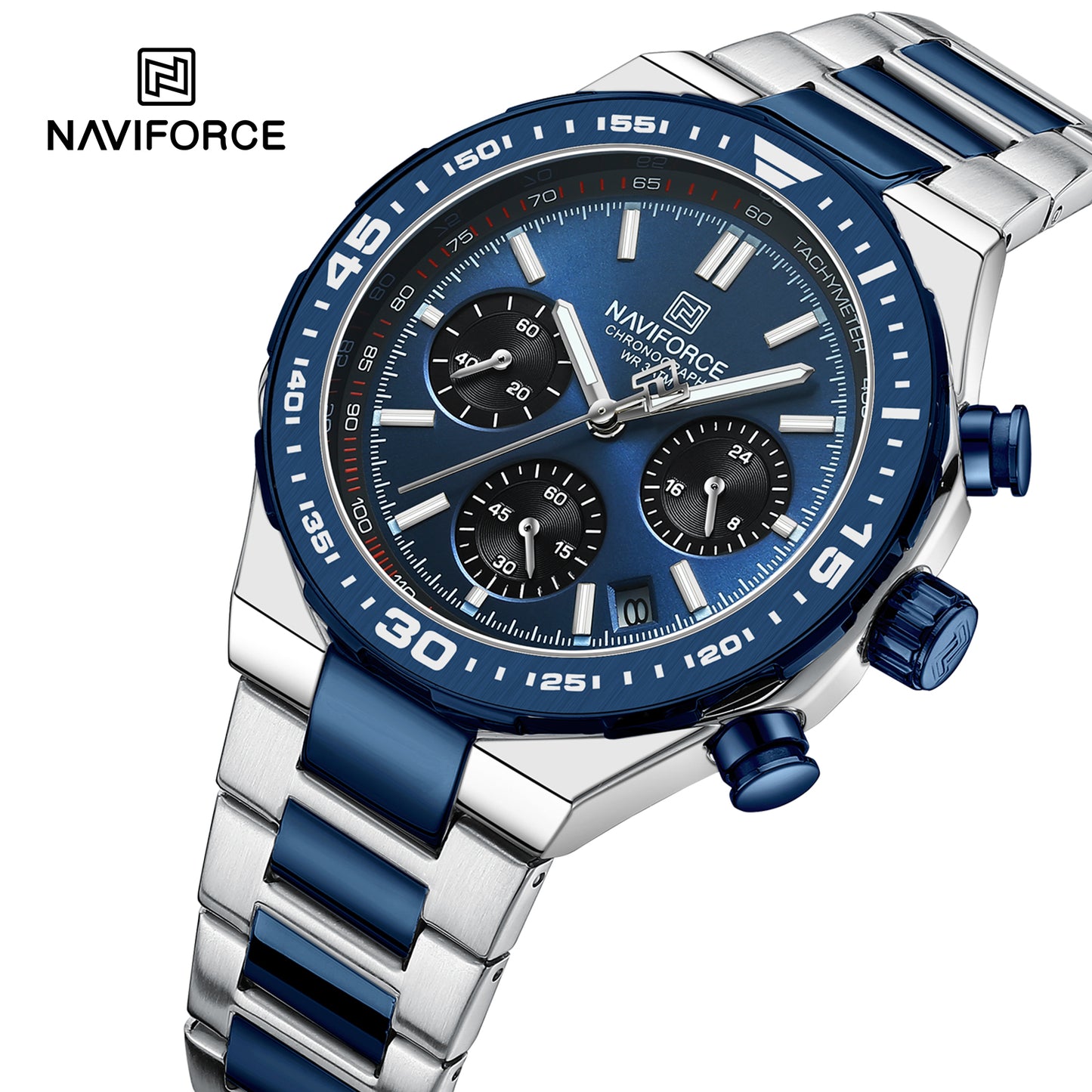 NAVIFORCE NF8049 Gilded Series: Men's Multi-Layered Dial Quartz Chronograph Watch – Waterproof, High-Visibility Lume & Chrome Finish