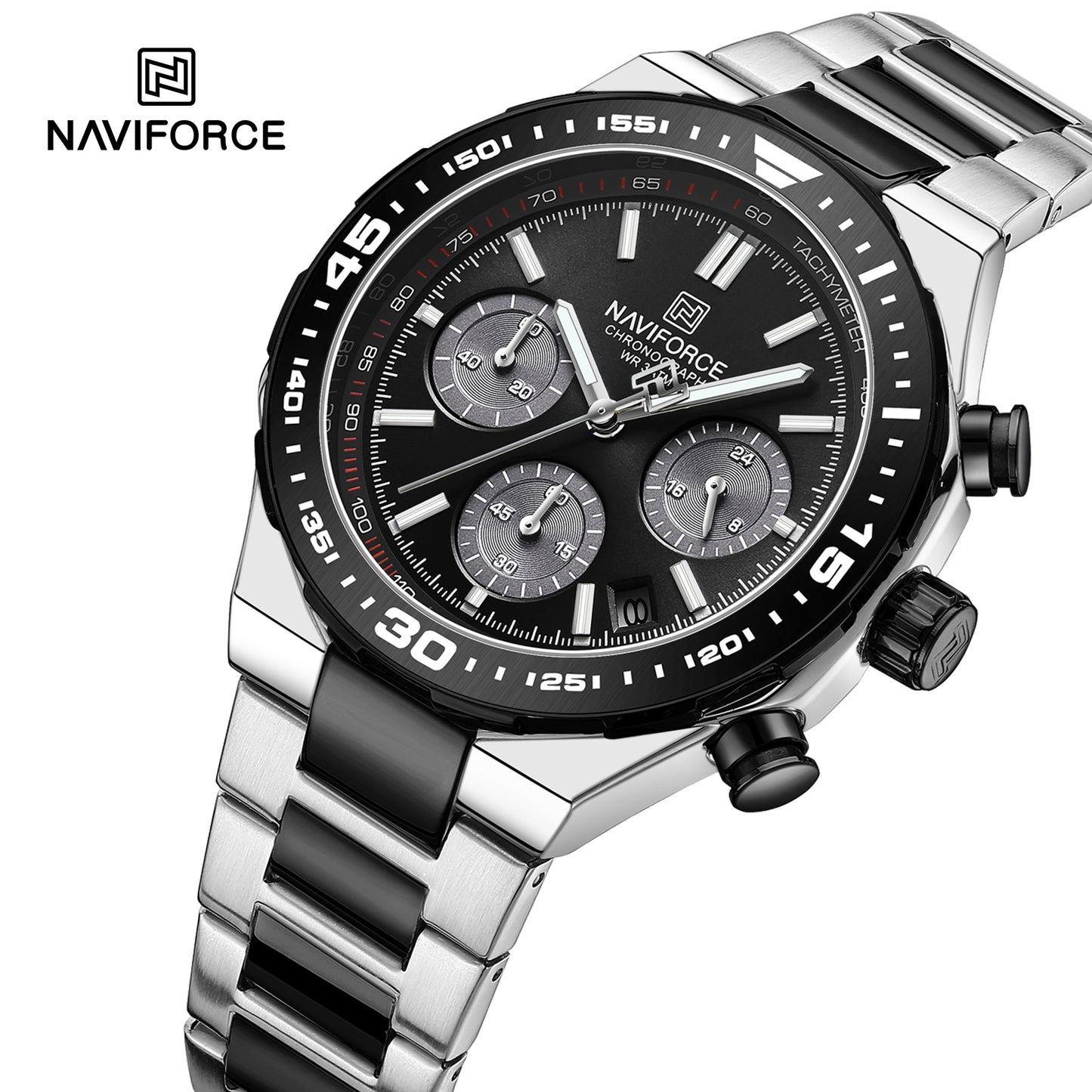 NAVIFORCE NF8049 Gilded Series: Men's Multi-Layered Dial Quartz Chronograph Watch – Waterproof, High-Visibility Lume & Chrome Finish