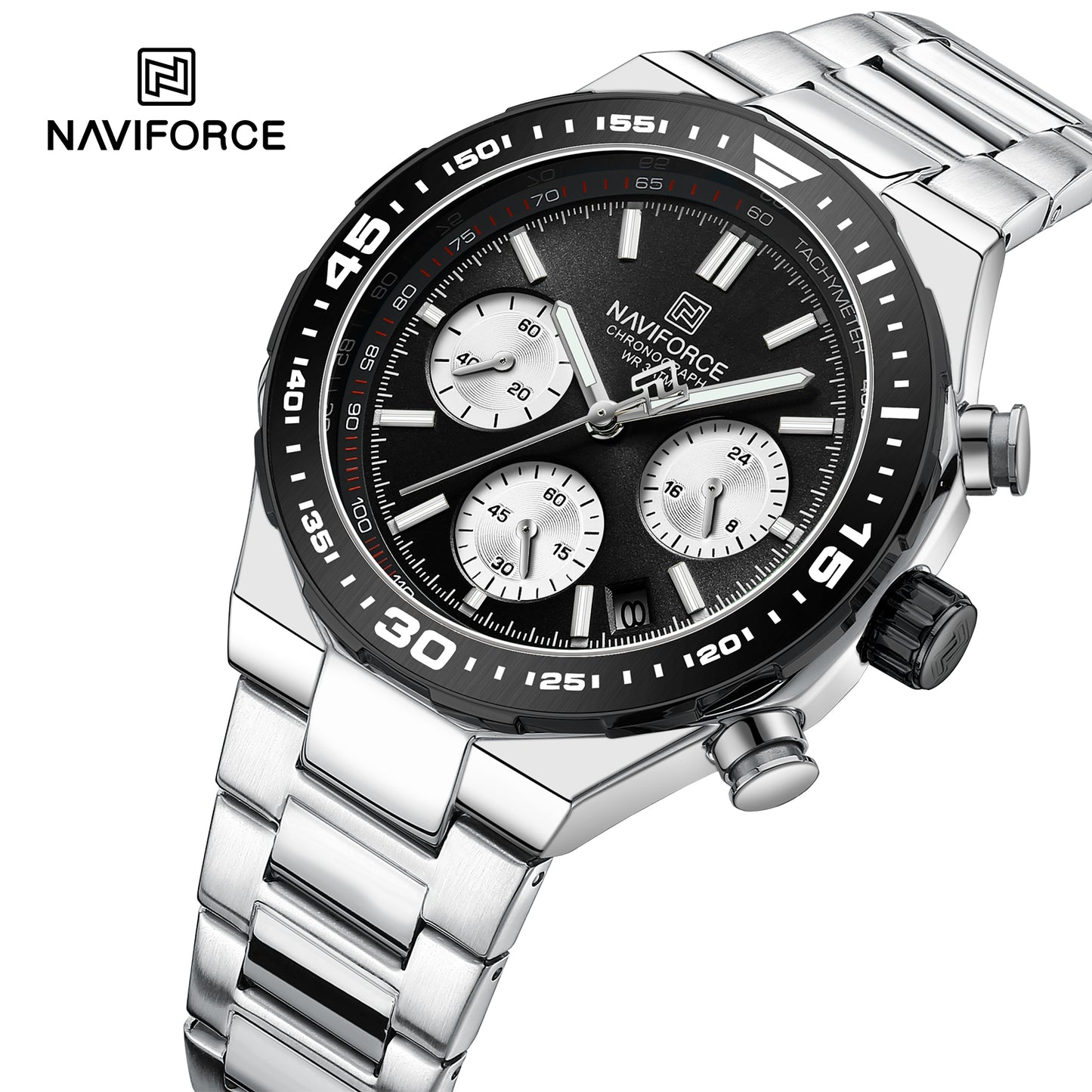 NAVIFORCE NF8049 Gilded Series: Men's Multi-Layered Dial Quartz Chronograph Watch – Waterproof, High-Visibility Lume & Chrome Finish