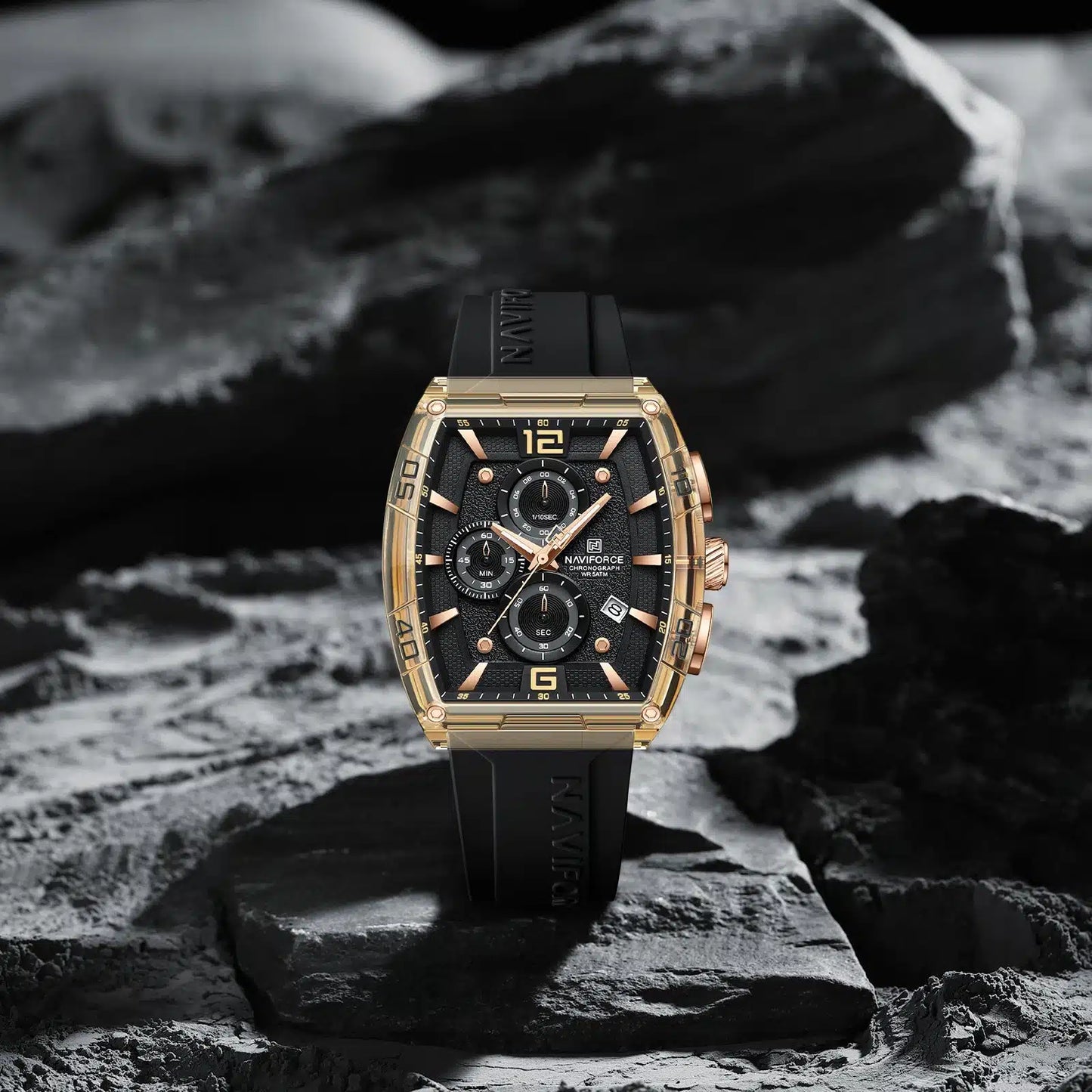 NAVIFORCE NF6101 Men's Translucent Square-Case Watch, Multi-Dial Chronograph, Water Resistant with Precision Timing and Luminous Accents