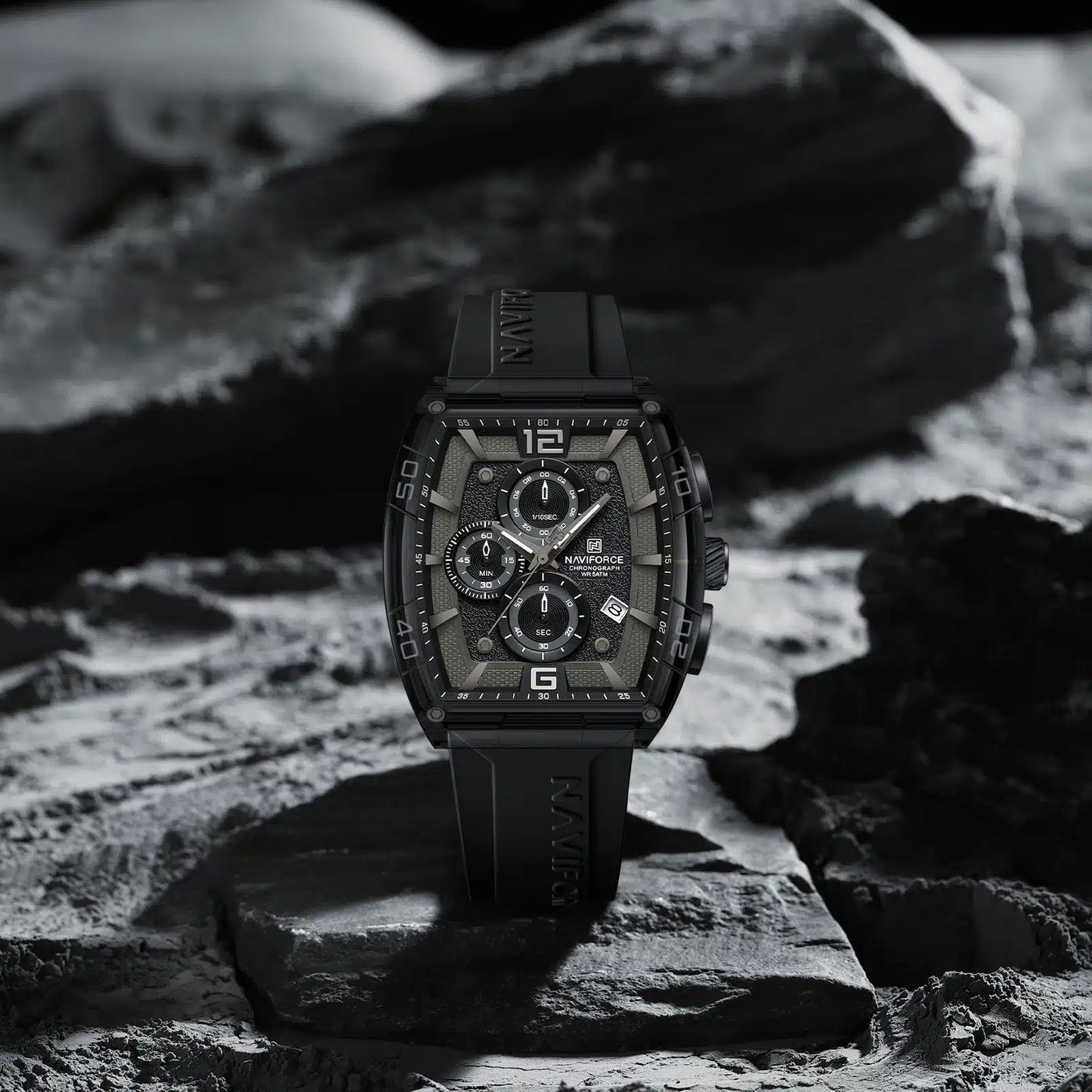 NAVIFORCE NF6101 Men's Translucent Square-Case Watch, Multi-Dial Chronograph, Water Resistant with Precision Timing and Luminous Accents